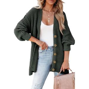 imageSHEWIN Womens Casual Long Sleeve Button Open Front Lightweight Cardigan Soft Cable Knit Sweater OutwearCarbon Grey
