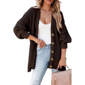 imageSHEWIN Womens Casual Long Sleeve Button Open Front Lightweight Cardigan Soft Cable Knit Sweater OutwearDark Brown