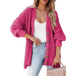 imageSHEWIN Womens Casual Long Sleeve Button Open Front Lightweight Cardigan Soft Cable Knit Sweater OutwearStrawberry Pink
