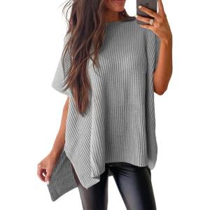 imageSHEWIN Womens Tops Casual Short Sleeve Sweater Loose Oversized Shirts Spring Tops for Women 2025B Grey