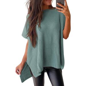 imageSHEWIN Womens Tops Casual Short Sleeve Sweater Loose Oversized Shirts Spring Tops for Women 2025B Haze Blue