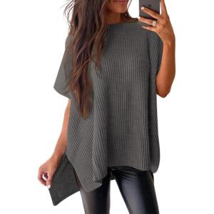 imageSHEWIN Womens Tops Casual Short Sleeve Sweater Loose Oversized Shirts Spring Tops for Women 2025B Medium Grey