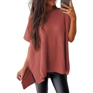 imageSHEWIN Womens Tops Casual Short Sleeve Sweater Loose Oversized Shirts Spring Tops for Women 2025B Mineral Red