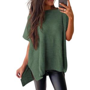 imageSHEWIN Womens Tops Casual Short Sleeve Sweater Loose Oversized Shirts Spring Tops for Women 2025B Mist Green