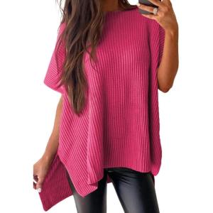 imageSHEWIN Womens Tops Casual Short Sleeve Sweater Loose Oversized Shirts Spring Tops for Women 2025B Rose