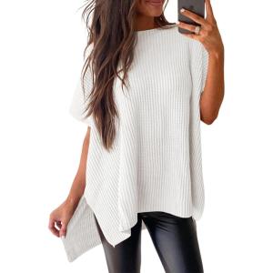 imageSHEWIN Womens Tops Casual Short Sleeve Sweater Loose Oversized Shirts Spring Tops for Women 2025B White