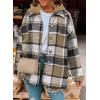 imageSHEWIN Womens Long Sleeve Button Down Plaid Shirts Flannel Hooded Shacket Jacket Hoodie CoatsA Yelllow