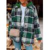 imageSHEWIN Womens Long Sleeve Button Down Plaid Shirts Flannel Hooded Shacket Jacket Hoodie CoatsB Green