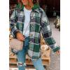 imageSHEWIN Womens Long Sleeve Button Down Plaid Shirts Flannel Hooded Shacket Jacket Hoodie CoatsB Green