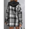 imageSHEWIN Womens Long Sleeve Button Down Plaid Shirts Flannel Hooded Shacket Jacket Hoodie CoatsB Grey
