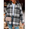 imageSHEWIN Womens Long Sleeve Button Down Plaid Shirts Flannel Hooded Shacket Jacket Hoodie CoatsB Grey