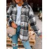 imageSHEWIN Womens Long Sleeve Button Down Plaid Shirts Flannel Hooded Shacket Jacket Hoodie CoatsB Grey