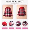imageSHEWIN Womens Long Sleeve Button Down Plaid Shirts Flannel Hooded Shacket Jacket Hoodie CoatsB Red