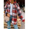 imageSHEWIN Womens Long Sleeve Button Down Plaid Shirts Flannel Hooded Shacket Jacket Hoodie CoatsB Red
