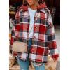 imageSHEWIN Womens Long Sleeve Button Down Plaid Shirts Flannel Hooded Shacket Jacket Hoodie CoatsB Red