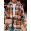 imageSHEWIN Womens Long Sleeve Button Down Plaid Shirts Flannel Hooded Shacket Jacket Hoodie CoatsC Orange