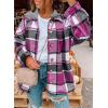 imageSHEWIN Womens Long Sleeve Button Down Plaid Shirts Flannel Hooded Shacket Jacket Hoodie CoatsC Purple