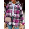 imageSHEWIN Womens Long Sleeve Button Down Plaid Shirts Flannel Hooded Shacket Jacket Hoodie CoatsC Purple