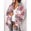 imageSHEWIN Womens Long Sleeve Button Down Plaid Shirts Flannel Hooded Shacket Jacket Hoodie CoatsD Rose