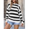 imageSHEWIN Womens Sweaters 2024 Casual Long Sleeve Crewneck Color Block Striped Knit Lightweight Pullover Sweater TopsBlack Stripe