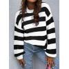 imageSHEWIN Womens Sweaters 2024 Casual Long Sleeve Crewneck Color Block Striped Knit Lightweight Pullover Sweater TopsBlack Stripe