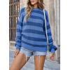 imageSHEWIN Womens Sweaters 2024 Casual Long Sleeve Crewneck Color Block Striped Knit Lightweight Pullover Sweater TopsBlue Stripe