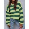 imageSHEWIN Womens Sweaters 2024 Casual Long Sleeve Crewneck Color Block Striped Knit Lightweight Pullover Sweater TopsGreen Stripe