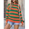 imageSHEWIN Womens Sweaters 2024 Casual Long Sleeve Crewneck Color Block Striped Knit Lightweight Pullover Sweater TopsOrange Stripe