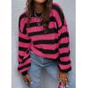 imageSHEWIN Womens Sweaters 2024 Casual Long Sleeve Crewneck Color Block Striped Knit Lightweight Pullover Sweater TopsPink Stripe