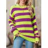 imageSHEWIN Womens Sweaters 2024 Casual Long Sleeve Crewneck Color Block Striped Knit Lightweight Pullover Sweater TopsPurple Stripe