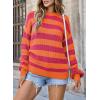 imageSHEWIN Womens Sweaters 2024 Casual Long Sleeve Crewneck Color Block Striped Knit Lightweight Pullover Sweater TopsRose Stripe