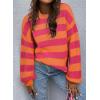 imageSHEWIN Womens Sweaters 2024 Casual Long Sleeve Crewneck Color Block Striped Knit Lightweight Pullover Sweater TopsRose Stripe