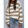 imageSHEWIN Womens Sweaters 2024 Casual Long Sleeve Crewneck Color Block Striped Knit Lightweight Pullover Sweater TopsWhite Stripe