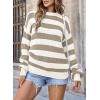 imageSHEWIN Womens Sweaters 2024 Casual Long Sleeve Crewneck Color Block Striped Knit Lightweight Pullover Sweater TopsWhite Stripe