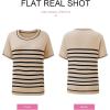 imageSHEWIN Womens Tops Trendy Casual Short Sleeve Shirts Crewneck Lightweight Knit Sweater TopApricot and Black Stripe