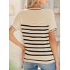 imageSHEWIN Womens Tops Trendy Casual Short Sleeve Shirts Crewneck Lightweight Knit Sweater TopApricot and Black Stripe