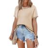 imageSHEWIN Womens Tops Trendy Casual Short Sleeve Shirts Crewneck Lightweight Knit Sweater TopB Apricot