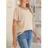 imageSHEWIN Womens Tops Trendy Casual Short Sleeve Shirts Crewneck Lightweight Knit Sweater TopB Apricot