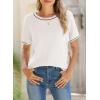 imageSHEWIN Womens Tops Trendy Casual Short Sleeve Shirts Crewneck Lightweight Knit Sweater TopC White