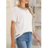 imageSHEWIN Womens Tops Trendy Casual Short Sleeve Shirts Crewneck Lightweight Knit Sweater TopC White