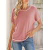 imageSHEWIN Womens Tops Trendy Casual Short Sleeve Shirts Crewneck Lightweight Knit Sweater TopE Pink