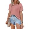 imageSHEWIN Womens Tops Trendy Casual Short Sleeve Shirts Crewneck Lightweight Knit Sweater TopE Pink