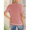 imageSHEWIN Womens Tops Trendy Casual Short Sleeve Shirts Crewneck Lightweight Knit Sweater TopE Pink