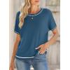 imageSHEWIN Womens Tops Trendy Casual Short Sleeve Shirts Crewneck Lightweight Knit Sweater TopReal Teal