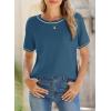 imageSHEWIN Womens Tops Trendy Casual Short Sleeve Shirts Crewneck Lightweight Knit Sweater TopReal Teal