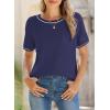 imageSHEWIN Womens Tops Trendy Casual Short Sleeve Shirts Crewneck Lightweight Knit Sweater TopSail Blue