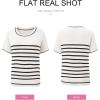 imageSHEWIN Womens Tops Trendy Casual Short Sleeve Shirts Crewneck Lightweight Knit Sweater TopWhite and Black Stripe