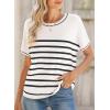 imageSHEWIN Womens Tops Trendy Casual Short Sleeve Shirts Crewneck Lightweight Knit Sweater TopWhite and Black Stripe