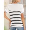 imageSHEWIN Womens Tops Trendy Casual Short Sleeve Shirts Crewneck Lightweight Knit Sweater TopWhite and Black Stripe