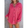 imageSHEWIN Womens Waffle Knit Button Down Shirts Casual Long Sleeve Shacket Jacket Boyfriend Tops Blouses Loose FitA Hot Pink